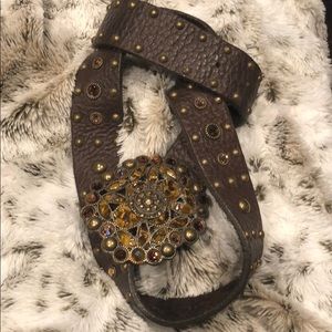 Embellished leather belt and buckle